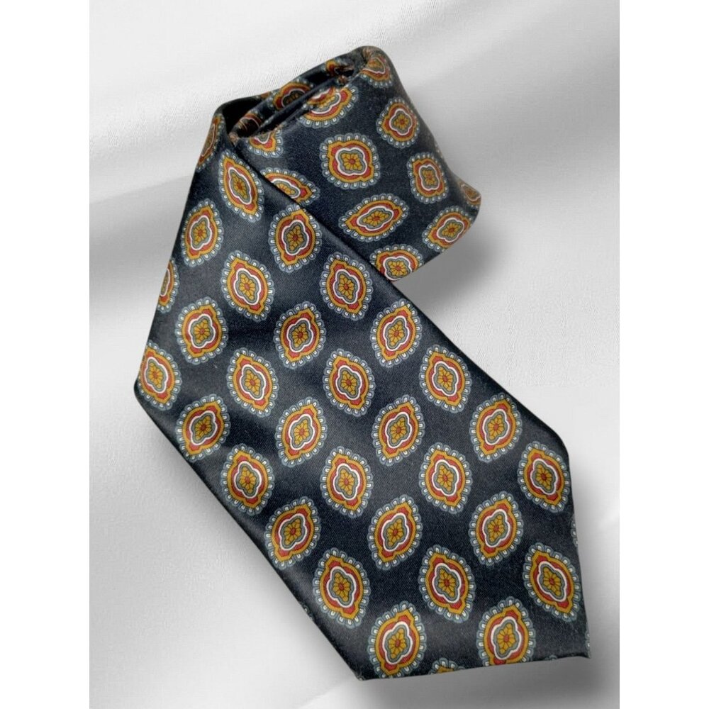 Geoffrey Beene Mens Vintage Tie Gray and Orange Paisley Pattern